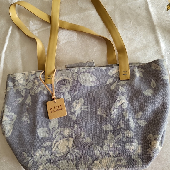 Nine & Co. Handbags - Nine & Co. Floral Tote in Gray/Blue and Tan